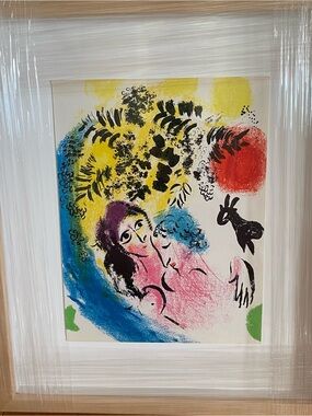 Colorful Romantic Abstract Art Print in Yellow, Blue, Pink, Red & Black by
